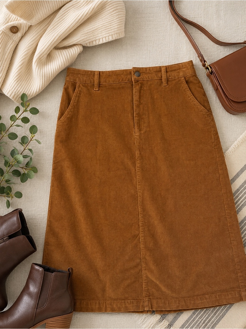 NWT Time and Tru Brown Corduroy Skirt Size 14